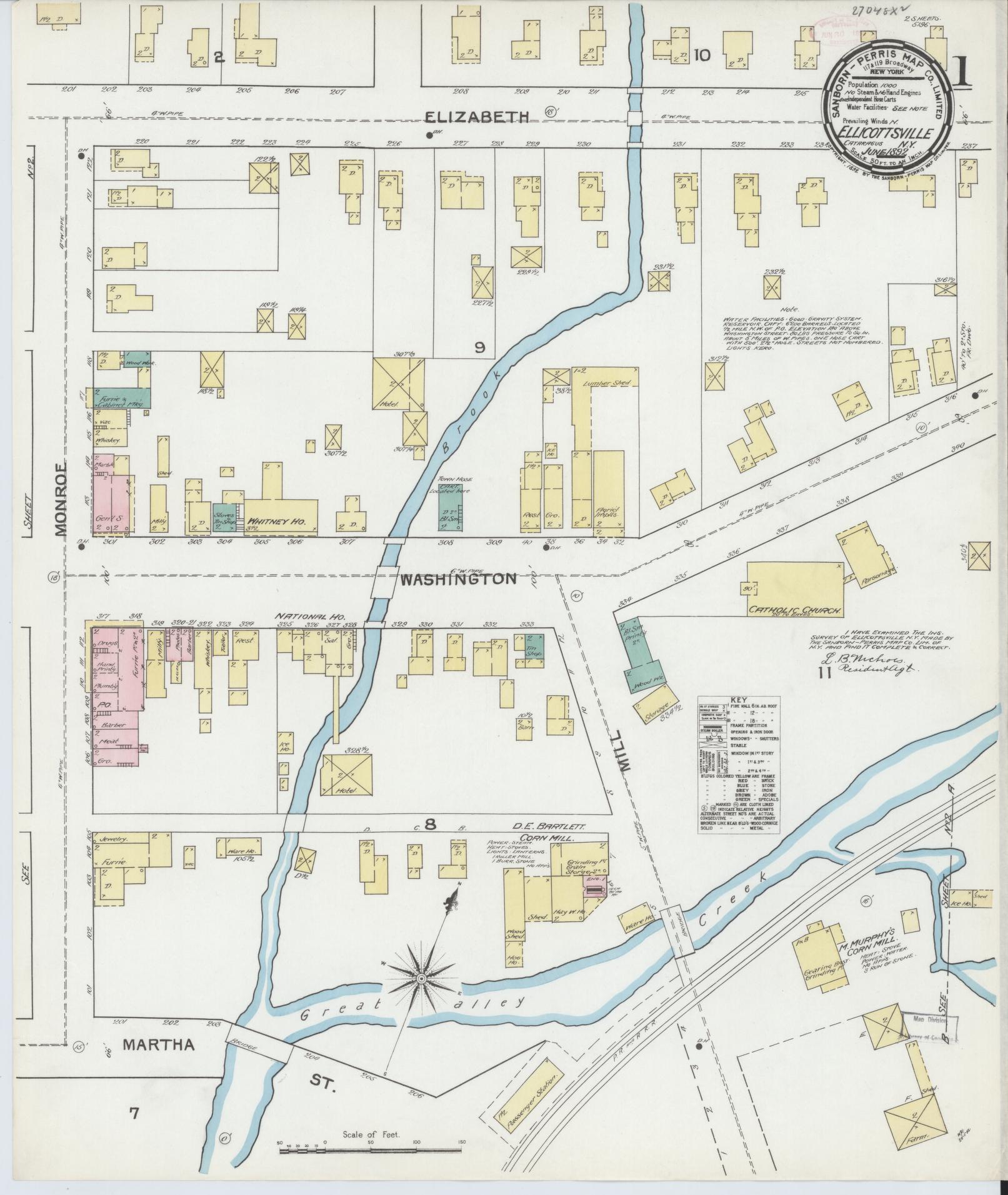 Sanborn Fire Insurance Map from Ellicottville, Cattaraugus County, New York. (1892) – Historic Sanborn Fire Insurance Map Print