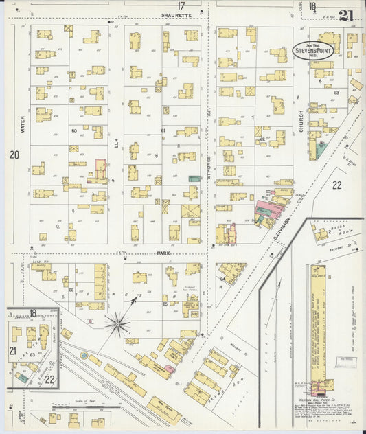 Sanborn Fire Insurance Map from Stevens Point, Portage County, Wisconsin (1904), Sheet #0021 - Historic Sanborn Fire Insurance Map Print, vintage old map wall art, antique decor, genealogy gift, Wisconsin Wisconsin map