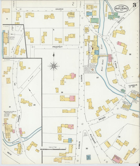 Sanborn Fire Insurance Map from Marlborough, Cheshire County, New Hampshire (1904), Sheet #0003 - Historic Sanborn Fire Insurance Map Print, vintage old map wall art, antique decor, genealogy gift, New Hampshire New Hampshire map