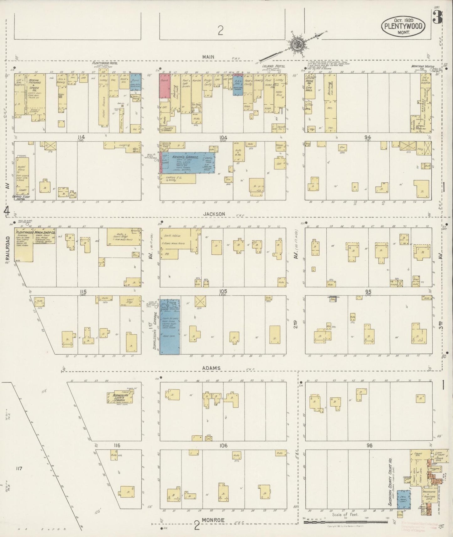 Sanborn Fire Insurance Map from Plentywood, Sheridan County, Montana (1920), Sheet #0003 - Complete Map Set gallery image, historic Sanborn map, vintage wall art, Montana Montana