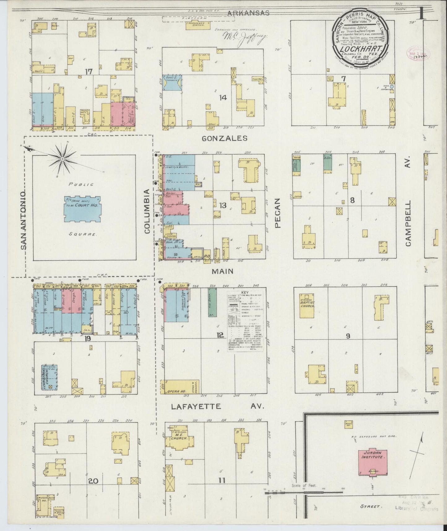 Sanborn Fire Insurance Map from Lockhart, Caldwell County, Texas (1894), Sheet #0001 - Historic Sanborn Fire Insurance Map Print, vintage old map wall art, antique decor, genealogy gift, Texas Texas map