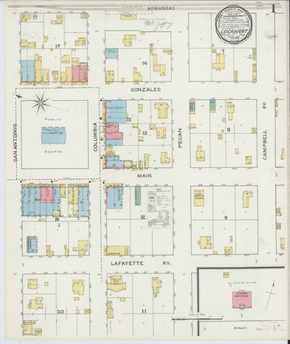 Sanborn Fire Insurance Map from Lockhart, Caldwell County, Texas (1894), Sheet #0001 - Historic Sanborn Fire Insurance Map Print, vintage old map wall art, antique decor, genealogy gift, Texas Texas map
