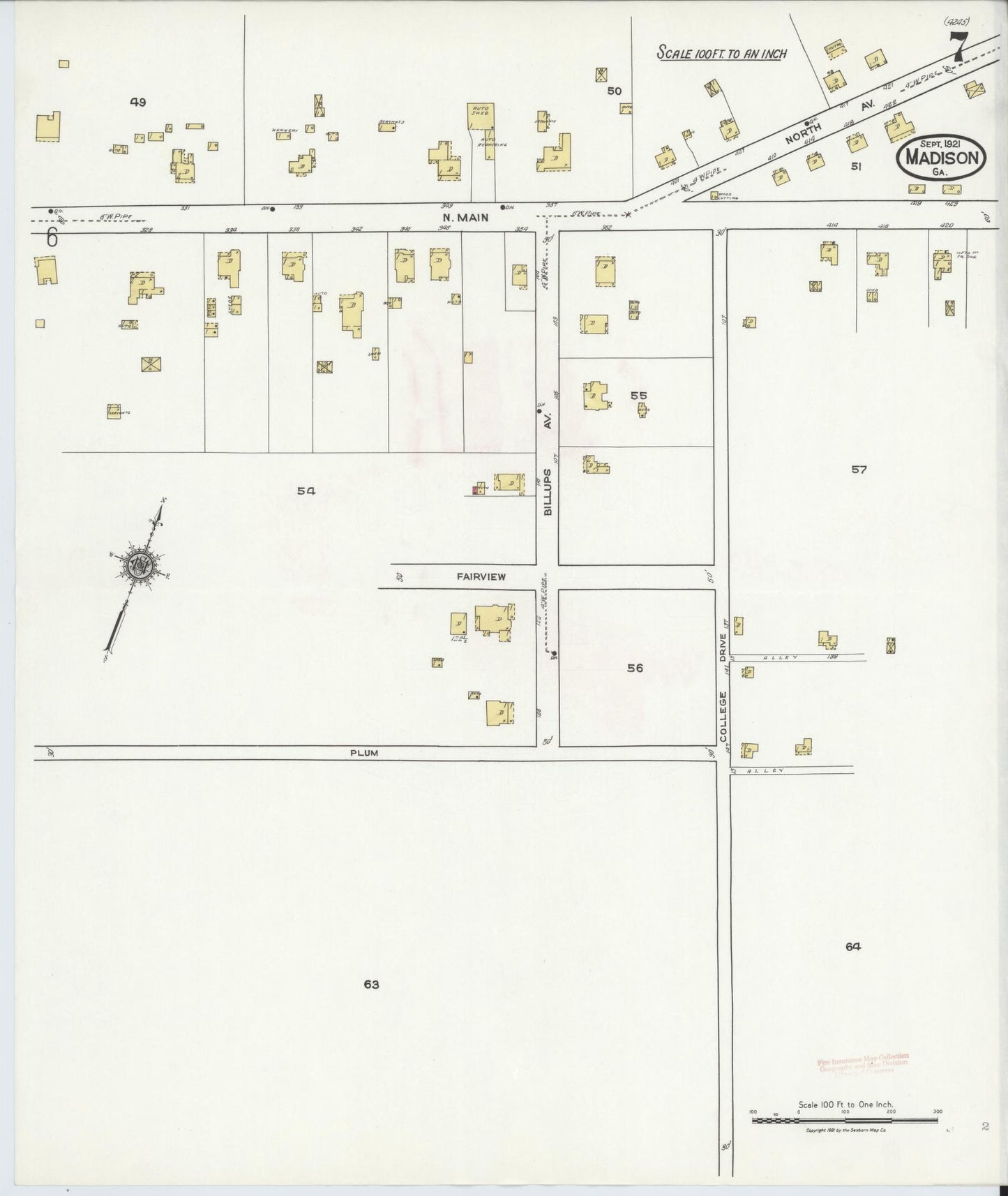 Sanborn Fire Insurance Map from Madison, Morgan County, Georgia (1921), Sheet #0007 - Complete Map Set gallery image, historic Sanborn map, vintage wall art, Georgia Georgia