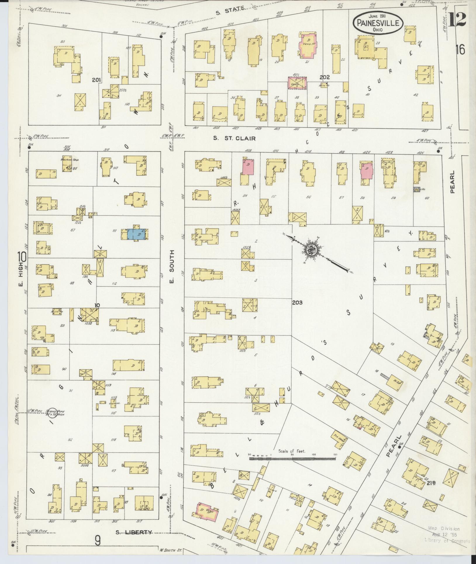 Sanborn Fire Insurance Map from Painesville, Lake County, Ohio (1911), Sheet #0012 - Historic Sanborn Fire Insurance Map Print, vintage old map wall art, antique decor, genealogy gift, Ohio Ohio map