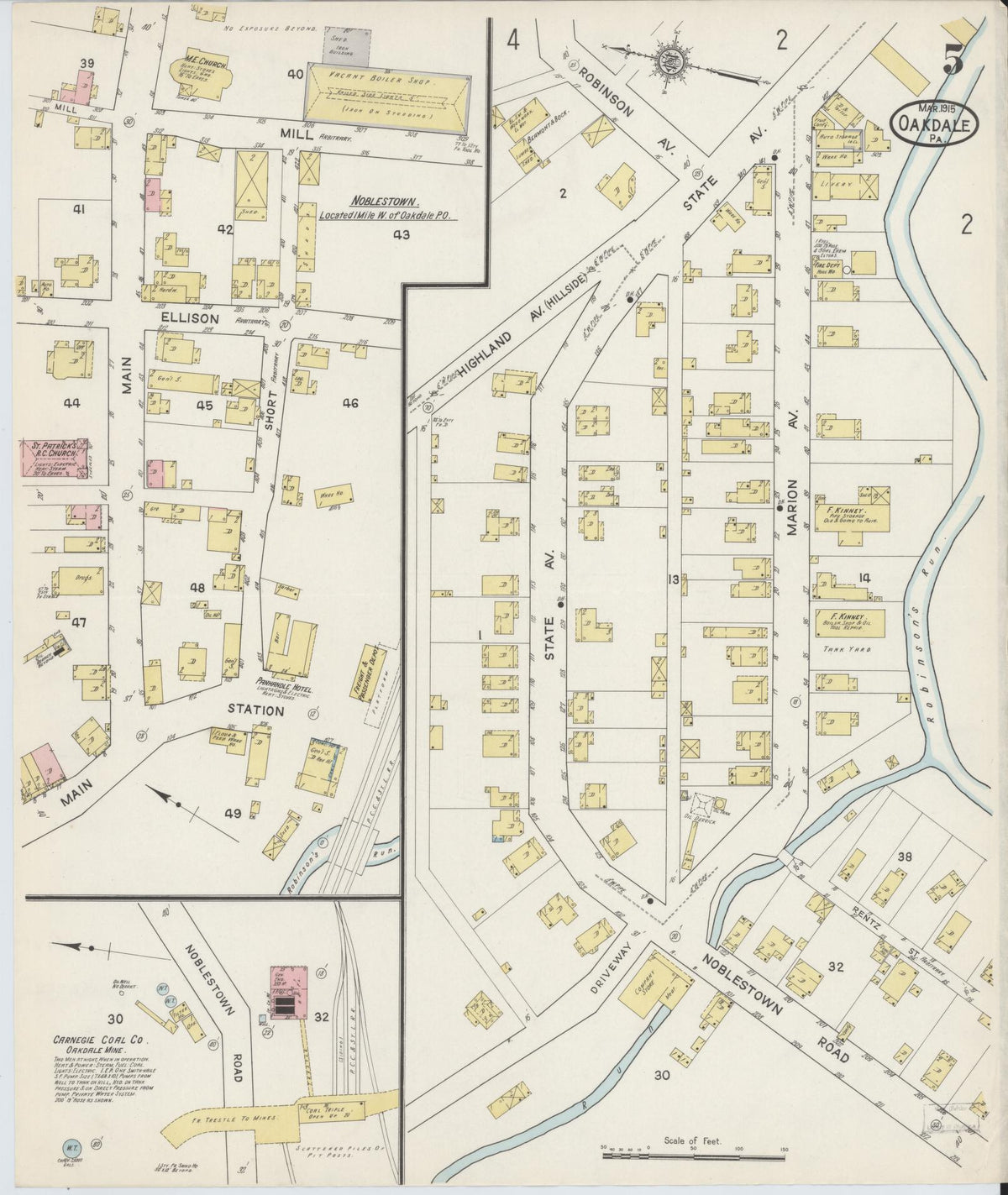 Sanborn Fire Insurance Map from Oakdale, Allegheny County, Pennsylvania (1915), Sheet #0005 - Historic Sanborn Fire Insurance Map Print, vintage old map wall art, antique decor, genealogy gift, Pennsylvania Pennsylvania map