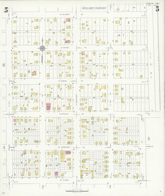 Sanborn Fire Insurance Map from Marlow, Stephens County, Oklahoma (1933), Sheet #0005 - Historic Sanborn Fire Insurance Map Print, vintage old map wall art, antique decor, genealogy gift, Oklahoma Oklahoma map