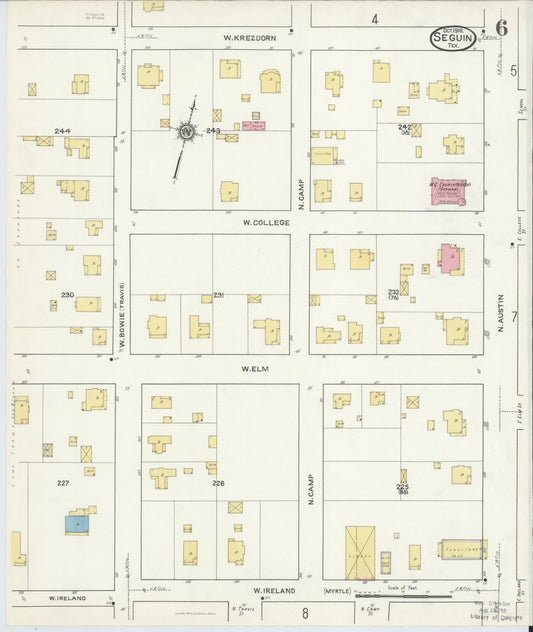 Sanborn Fire Insurance Map from Seguin, Guadalupe County, Texas (1916), Sheet #0006 - Historic Sanborn Fire Insurance Map Print, vintage old map wall art, antique decor, genealogy gift, Texas Texas map