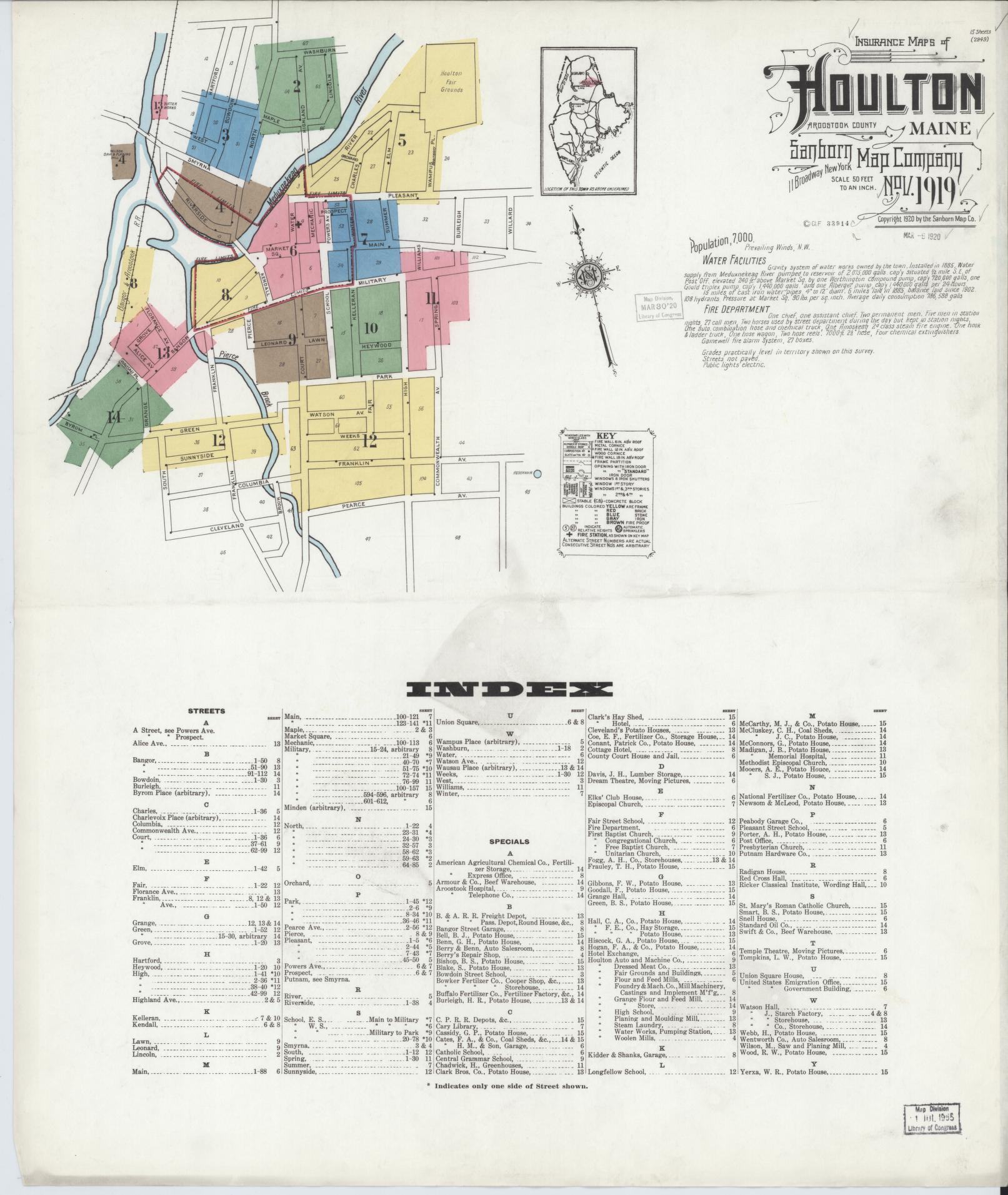 Sanborn Fire Insurance Map from Houlton, Aroostook County, Maine. (1919) – Historic Sanborn Fire Insurance Map Print