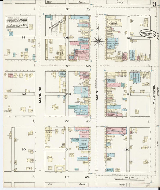 Sanborn Fire Insurance Map from Winfield, Cowley County, Kansas (1884), Sheet #0003 - Historic Sanborn Fire Insurance Map Print, vintage old map wall art, antique decor, genealogy gift, Kansas Kansas map