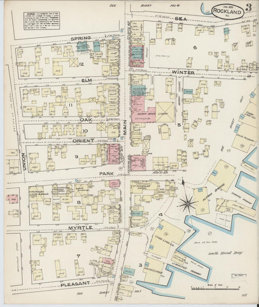 Sanborn Fire Insurance Map from Rockland, Knox County, Maine (1885), Sheet #0003 - Historic Sanborn Fire Insurance Map Print, vintage old map wall art, antique decor, genealogy gift, Maine Maine map