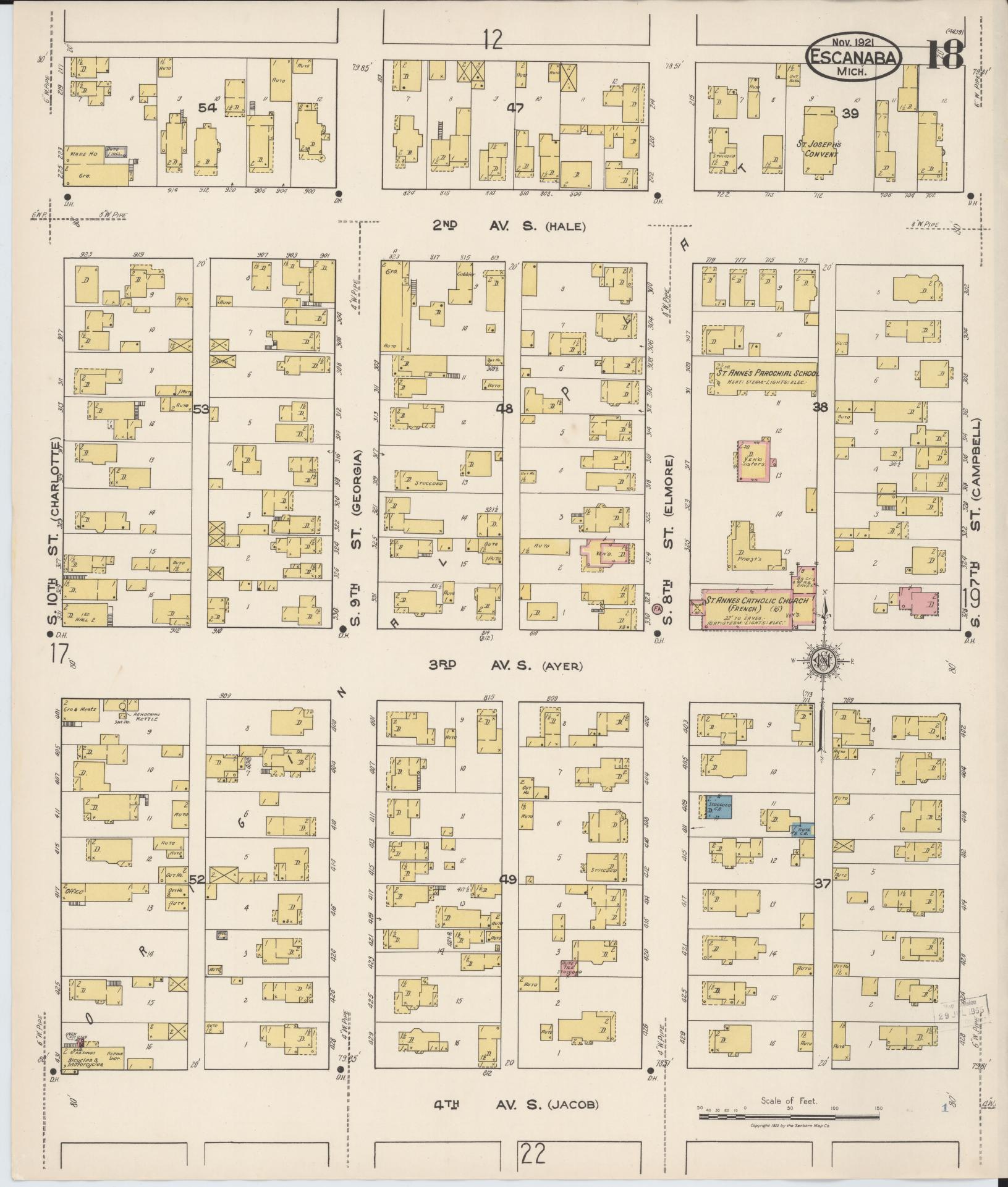 Sanborn Fire Insurance Map from Escanaba, Delta County, Michigan (1921), Sheet #0018 - Complete Map Set gallery image, historic Sanborn map, vintage wall art, Michigan Michigan