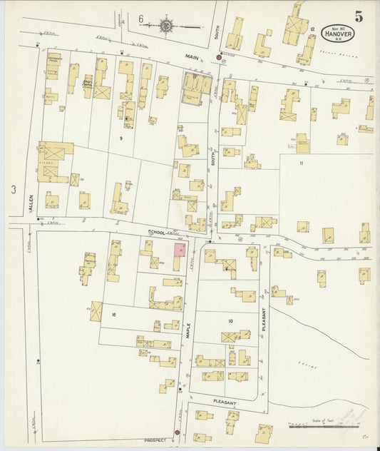 Sanborn Fire Insurance Map from Hanover, Grafton County, New Hampshire (1912), Sheet #0005 - Historic Sanborn Fire Insurance Map Print, vintage old map wall art, antique decor, genealogy gift, New Hampshire New Hampshire map