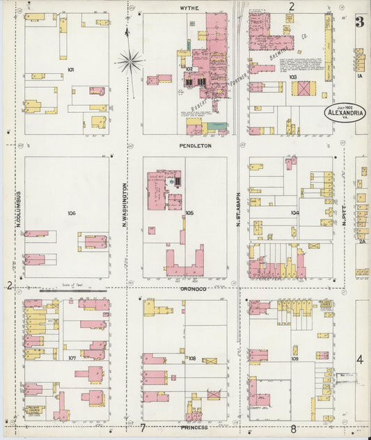 Sanborn Fire Insurance Map from Alexandria, Independent Cities, Virginia (1902), Sheet #0003 - Historic Sanborn Fire Insurance Map Print, vintage old map wall art, antique decor, genealogy gift, Virginia Virginia map