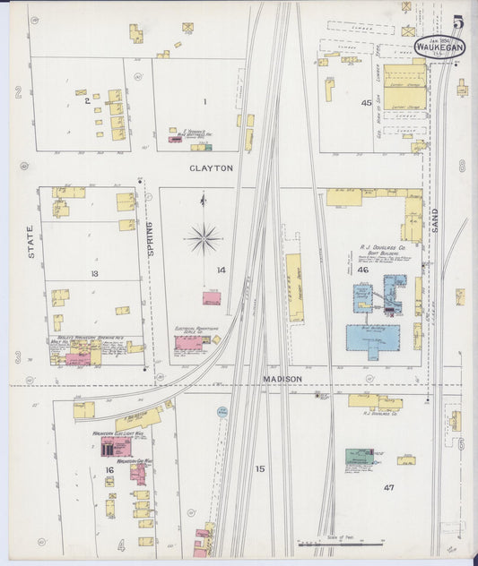 Sanborn Fire Insurance Map from Waukegan, Lake County, Illinois (1894), Sheet #0005 - Historic Sanborn Fire Insurance Map Print, vintage old map wall art, antique decor, genealogy gift, Illinois Illinois map