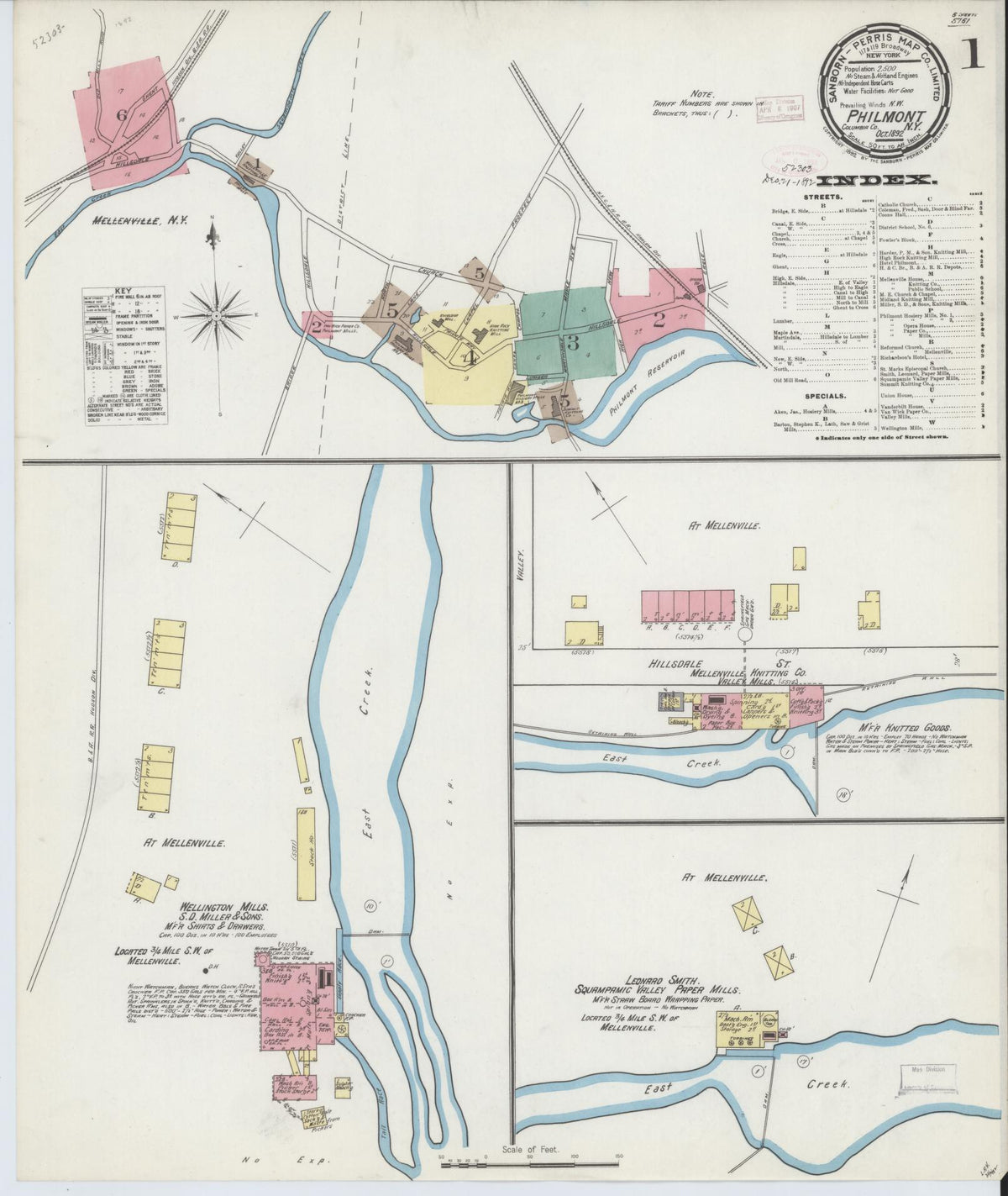 Sanborn Fire Insurance Map from Philmont, Columbia County, New York (1892), Sheet #0001 - Historic Sanborn Fire Insurance Map Print, vintage old map wall art, antique decor, genealogy gift, New York New York map