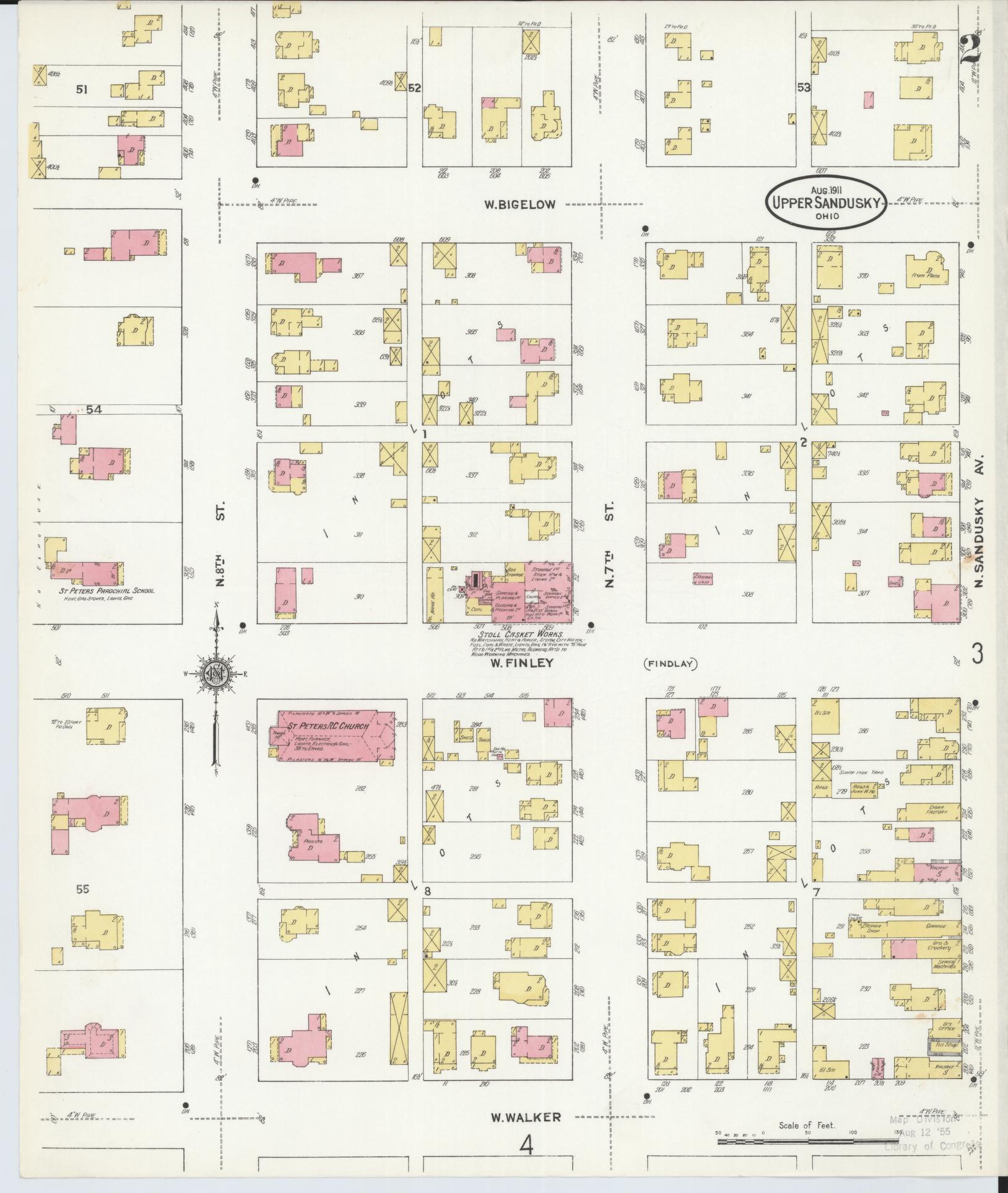 Sanborn Fire Insurance Map from Upper Sandusky, Wyandot County, Ohio (1911), Sheet #0002 - Complete Map Set gallery image, historic Sanborn map, vintage wall art, Ohio Ohio