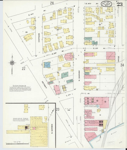 Sanborn Fire Insurance Map from Flint, Genesee County, Michigan (1909), Sheet #0023 - Complete Map Set gallery image, historic Sanborn map, vintage wall art, Michigan Michigan