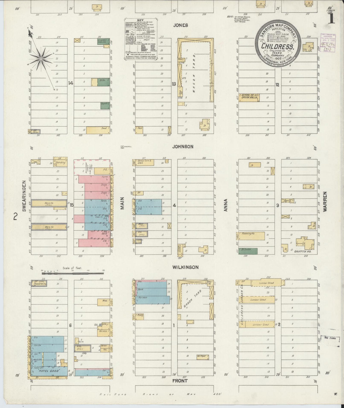 Sanborn Fire Insurance Map from Childress, Childress County, Texas (1902), Sheet #0001 - Historic Sanborn Fire Insurance Map Print, vintage old map wall art, antique decor, genealogy gift, Texas Texas map