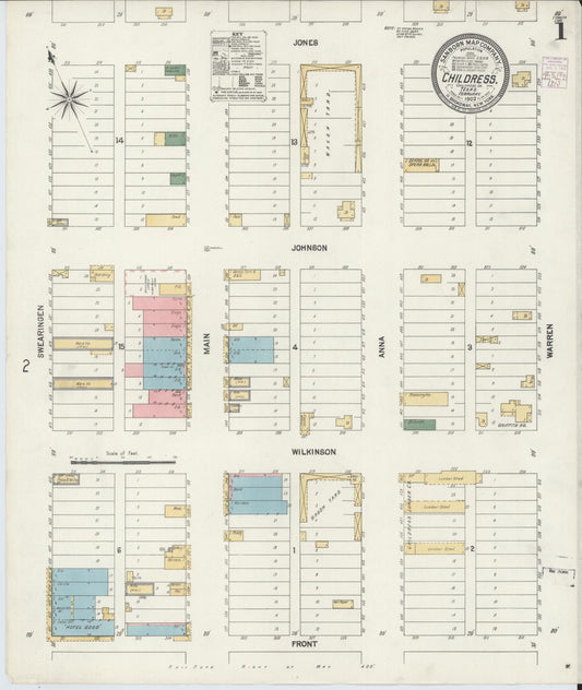 Sanborn Fire Insurance Map from Childress, Childress County, Texas (1902), Sheet #0001 - Historic Sanborn Fire Insurance Map Print, vintage old map wall art, antique decor, genealogy gift, Texas Texas map