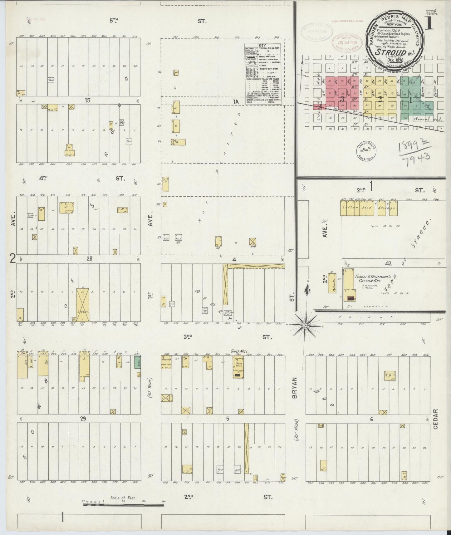 Sanborn Fire Insurance Map from Stroud, Lincoln County, Oklahoma (1898), Sheet #0001 - Historic Sanborn Fire Insurance Map Print, vintage old map wall art, antique decor, genealogy gift, Oklahoma Oklahoma map