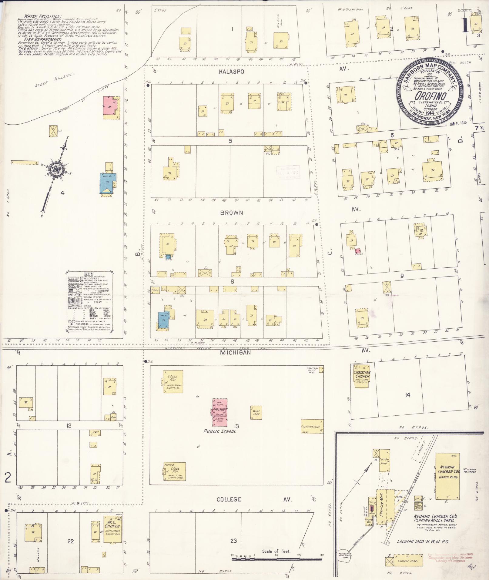 Sanborn Fire Insurance Map from Orofino, Clearwater County, Idaho (1914), Sheet #0001 - Historic Sanborn Fire Insurance Map Print, vintage old map wall art, antique decor, genealogy gift, Idaho Idaho map