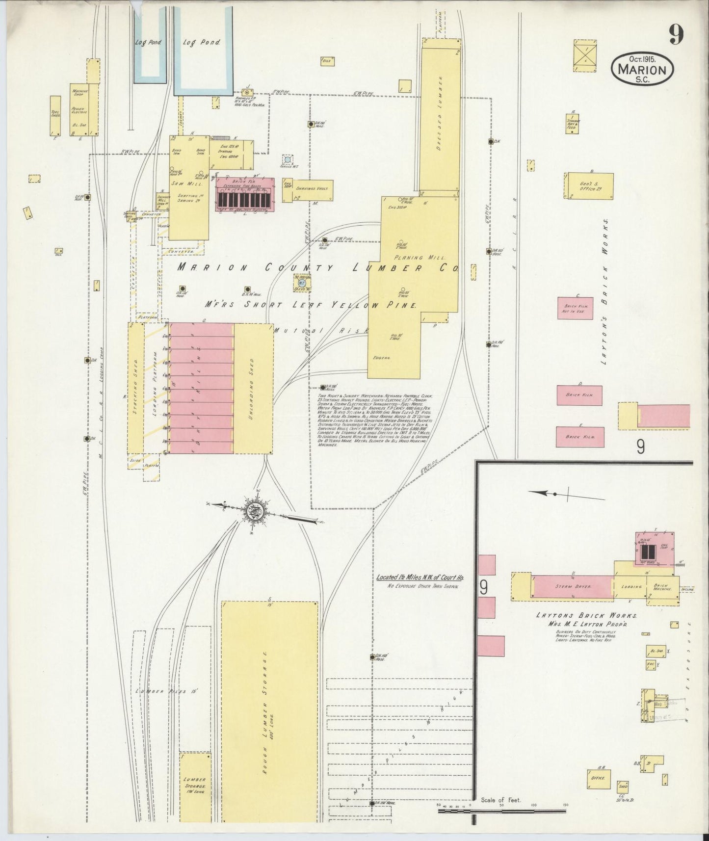 Sanborn Fire Insurance Map from Marion, Marion County, South Carolina (1915), Sheet #0009 - Complete Map Set gallery image, historic Sanborn map, vintage wall art, South Carolina South Carolina