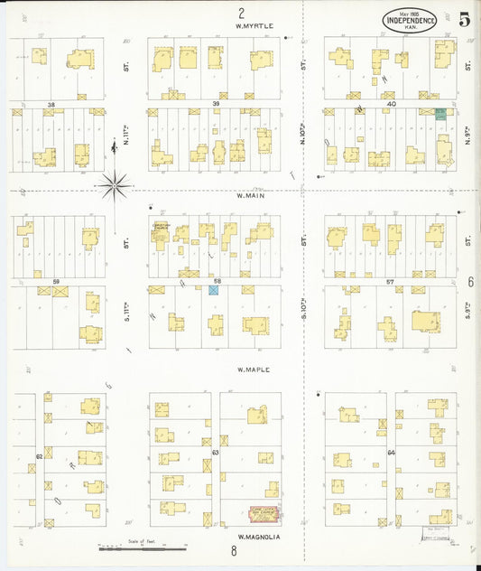 Sanborn Fire Insurance Map from Independence, Montgomery County, Kansas (1905), Sheet #0005 - Historic Sanborn Fire Insurance Map Print, vintage old map wall art, antique decor, genealogy gift, Kansas Kansas map