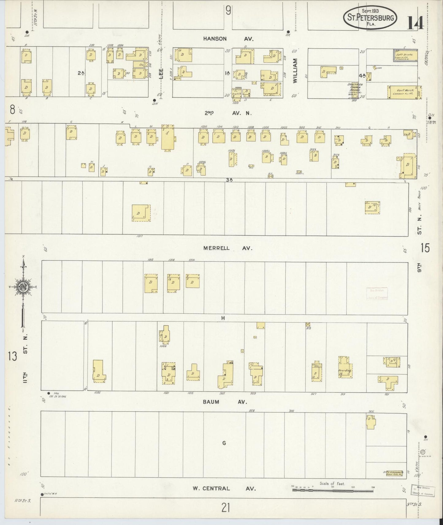 Sanborn Fire Insurance Map from Saint Petersburg, Pinellas County, Florida (1913), Sheet #0014 - Complete Map Set gallery image, historic Sanborn map, vintage wall art, Florida Florida