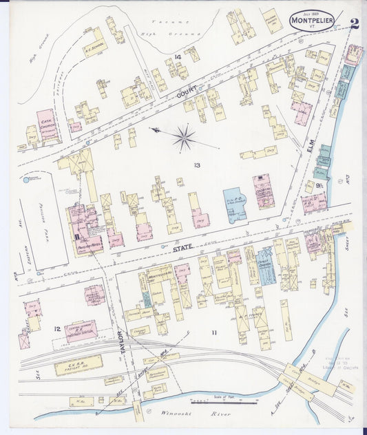 Sanborn Fire Insurance Map from Montpelier, Washington County, Vermont (1889), Sheet #0002 - Historic Sanborn Fire Insurance Map Print, vintage old map wall art, antique decor, genealogy gift, Vermont Vermont map