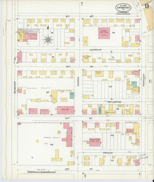 Sanborn Fire Insurance Map from Ambridge, Beaver County, Pennsylvania (1905), Sheet #0009 - Historic Sanborn Fire Insurance Map Print, vintage old map wall art, antique decor, genealogy gift, Pennsylvania Pennsylvania map
