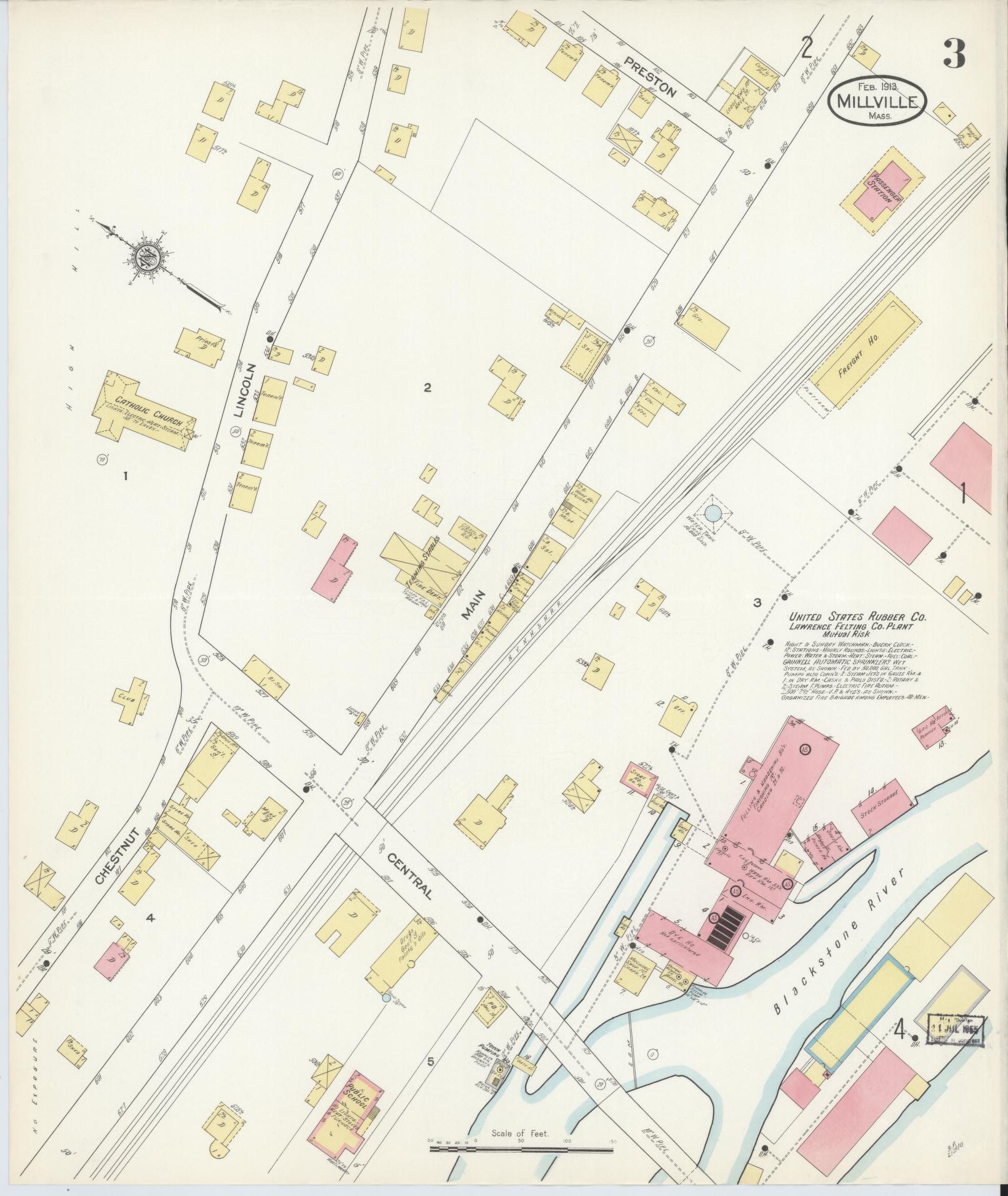 Sanborn Fire Insurance Map from Millville, Worcester County, Massachusetts (1913), Sheet #0003 - Complete Map Set gallery image, historic Sanborn map, vintage wall art, Massachusetts Massachusetts