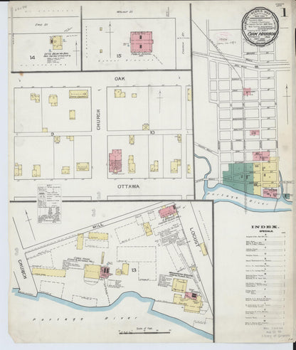Sanborn Fire Insurance Map from Oak Harbor, Ottawa County, Ohio (1893), Sheet #0001 - Historic Sanborn Fire Insurance Map Print, vintage old map wall art, antique decor, genealogy gift, Ohio Ohio map