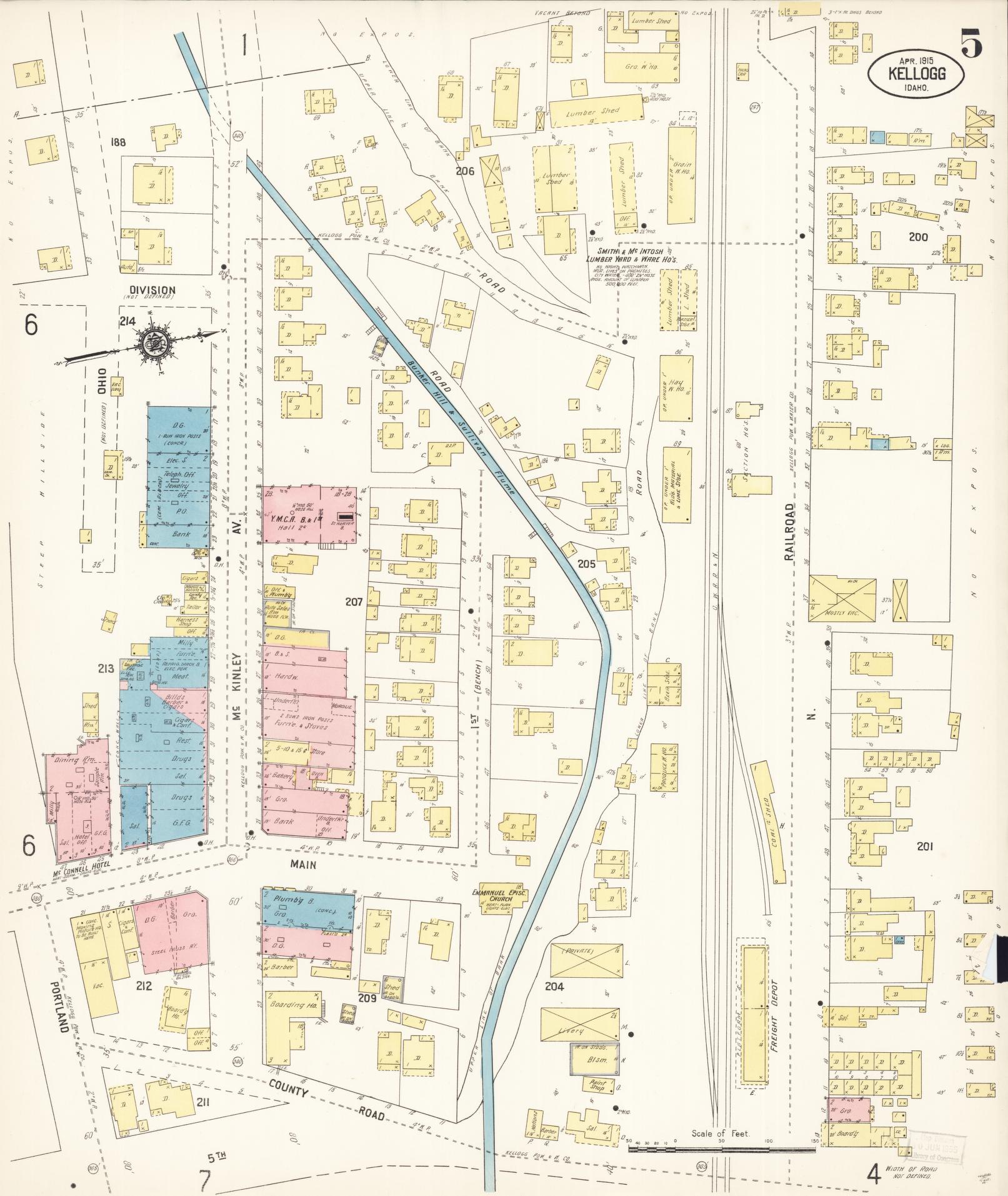 Sanborn Fire Insurance Map from Kellogg, Shoshone County, Idaho (1915), Sheet #0005 - Historic Sanborn Fire Insurance Map Print, vintage old map wall art, antique decor, genealogy gift, Idaho Idaho map
