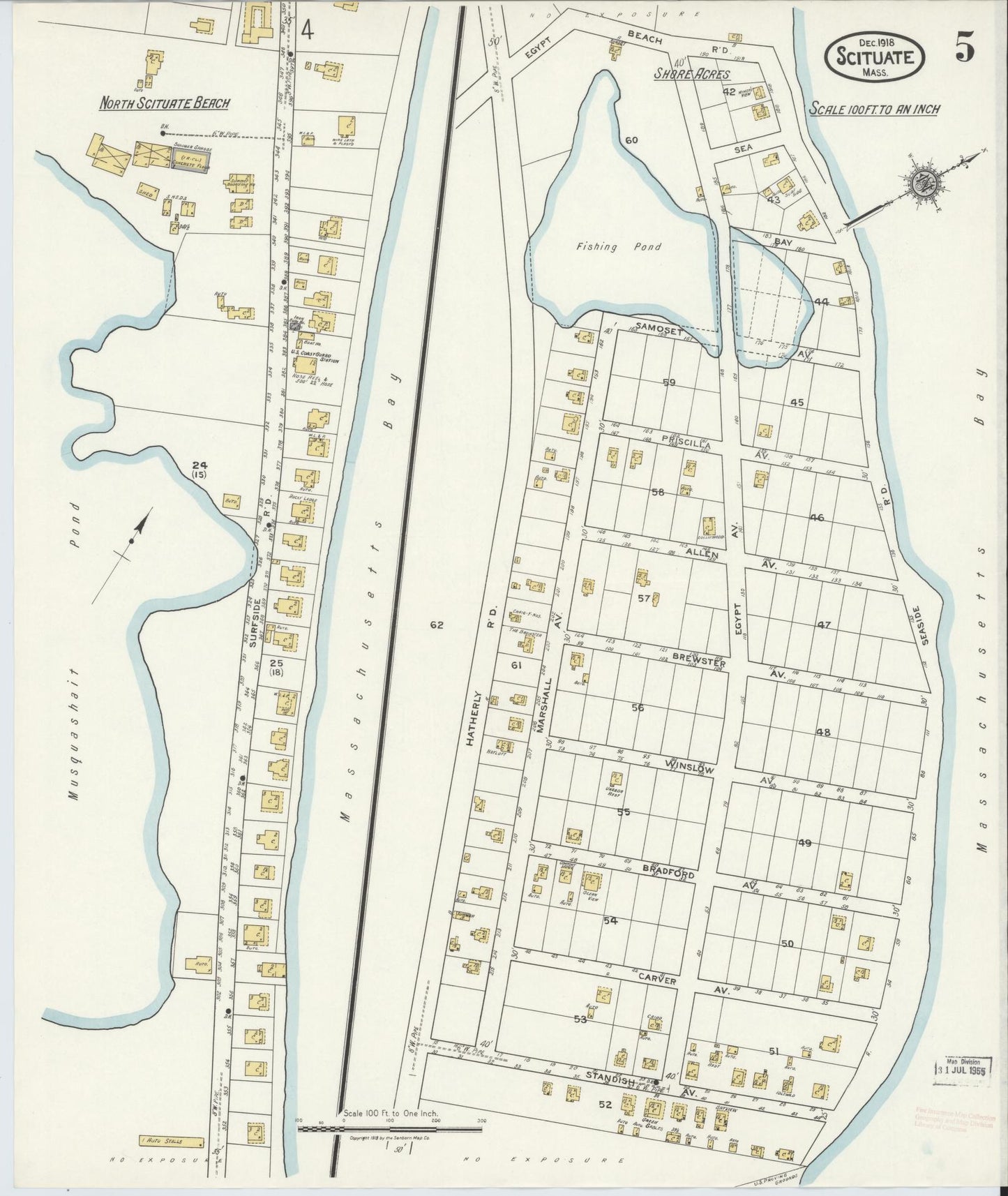 Sanborn Fire Insurance Map from Scituate, Plymouth County, Massachusetts (1918), Sheet #0005 - Complete Map Set gallery image, historic Sanborn map, vintage wall art, Massachusetts Massachusetts