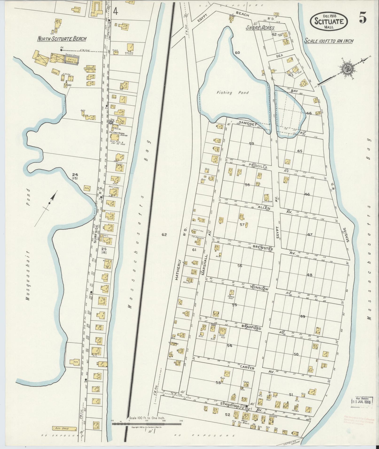 Sanborn Fire Insurance Map from Scituate, Plymouth County, Massachusetts (1918), Sheet #0005 - Complete Map Set gallery image, historic Sanborn map, vintage wall art, Massachusetts Massachusetts