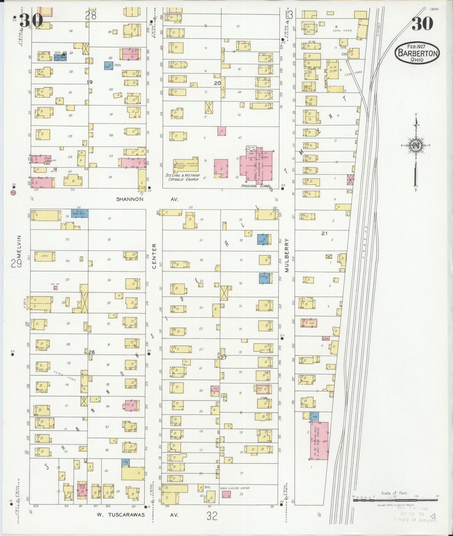 Sanborn Fire Insurance Map from Barberton, Summit County, Ohio (1927), Sheet #0030 - Historic Sanborn Fire Insurance Map Print, vintage old map wall art, antique decor, genealogy gift, Ohio Ohio map