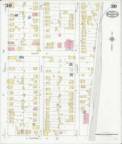 Sanborn Fire Insurance Map from Barberton, Summit County, Ohio (1927), Sheet #0030 - Historic Sanborn Fire Insurance Map Print, vintage old map wall art, antique decor, genealogy gift, Ohio Ohio map