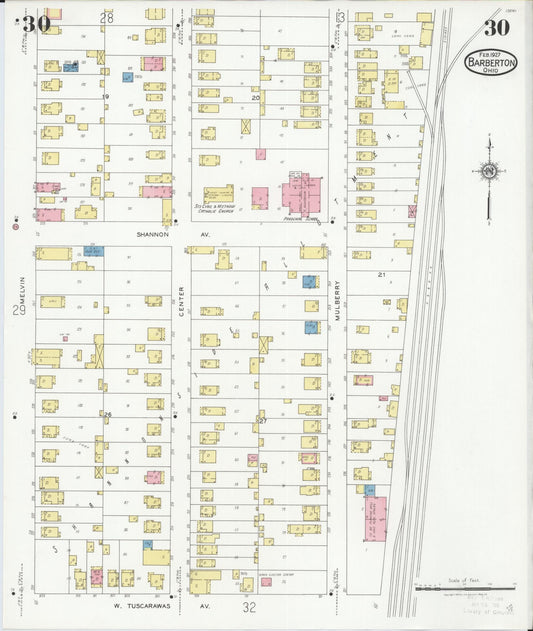 Sanborn Fire Insurance Map from Barberton, Summit County, Ohio (1927), Sheet #0030 - Historic Sanborn Fire Insurance Map Print, vintage old map wall art, antique decor, genealogy gift, Ohio Ohio map