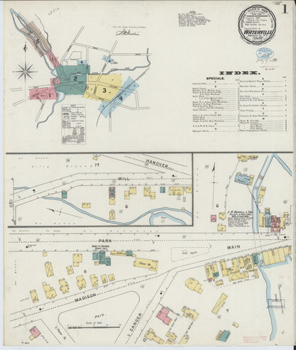 Sanborn Fire Insurance Map from Waterville, Oneida County, New York (1894), Sheet #0001 - Historic Sanborn Fire Insurance Map Print, vintage old map wall art, antique decor, genealogy gift, New York New York map