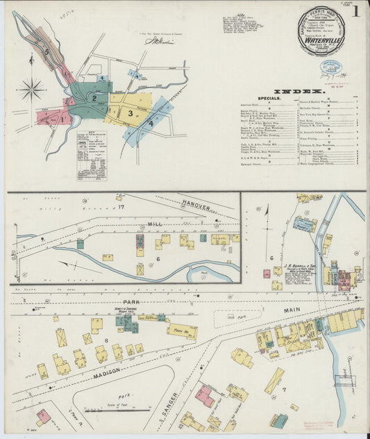 Sanborn Fire Insurance Map from Waterville, Oneida County, New York (1894), Sheet #0001 - Historic Sanborn Fire Insurance Map Print, vintage old map wall art, antique decor, genealogy gift, New York New York map