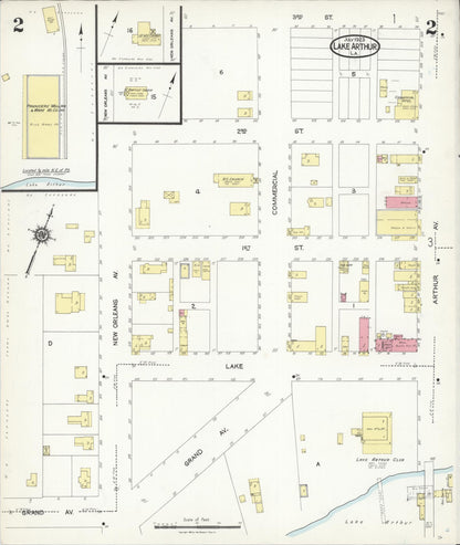 Sanborn Fire Insurance Map from Lake Arthur, Jefferson Davis Parish, Louisiana (1923), Sheet #0002 - Complete Map Set gallery image, historic Sanborn map, vintage wall art, Louisiana Louisiana