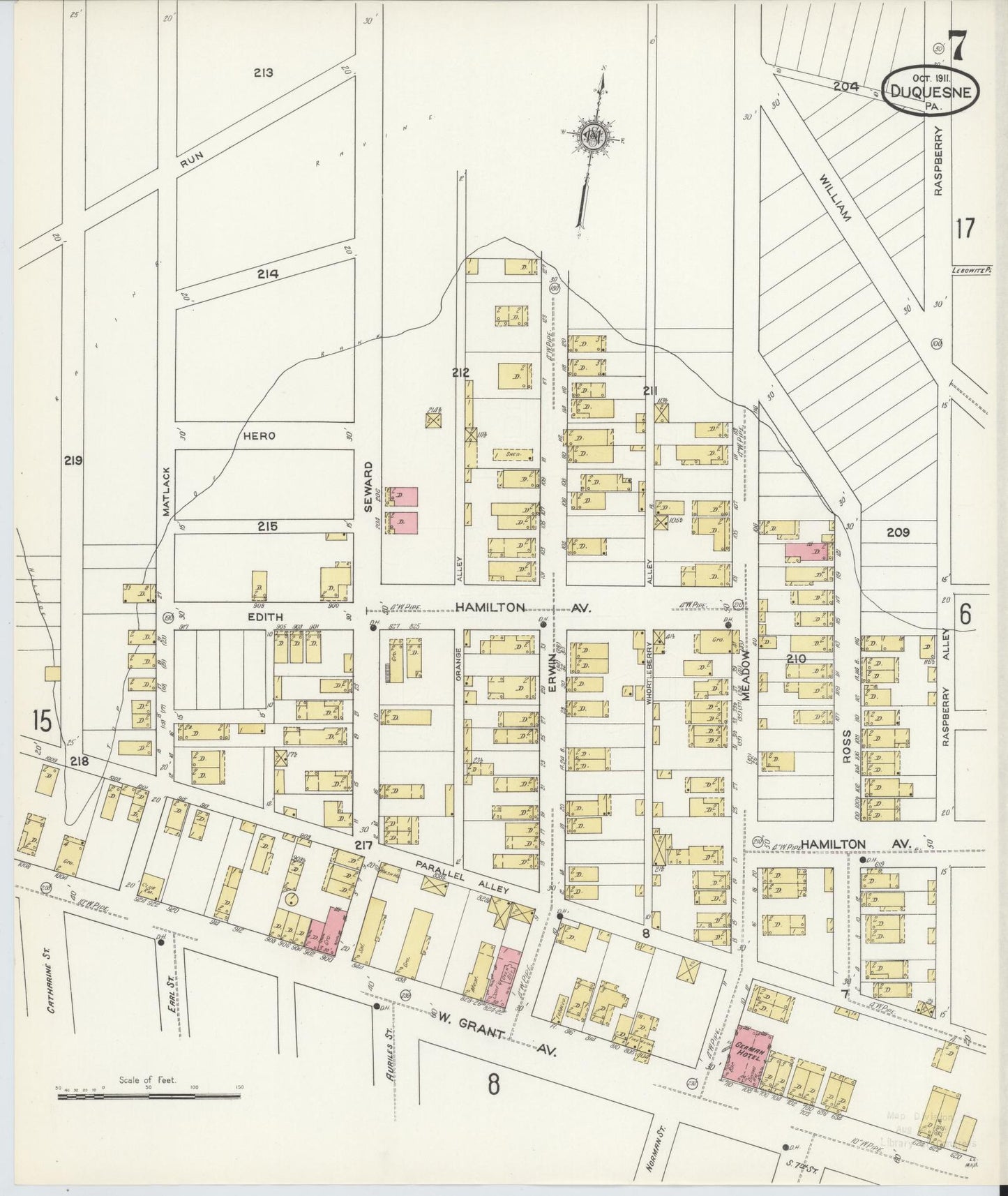 Sanborn Fire Insurance Map from Duquesne, Allegheny County, Pennsylvania (1911), Sheet #0007 - Historic Sanborn Fire Insurance Map Print, vintage old map wall art, antique decor, genealogy gift, Pennsylvania Pennsylvania map