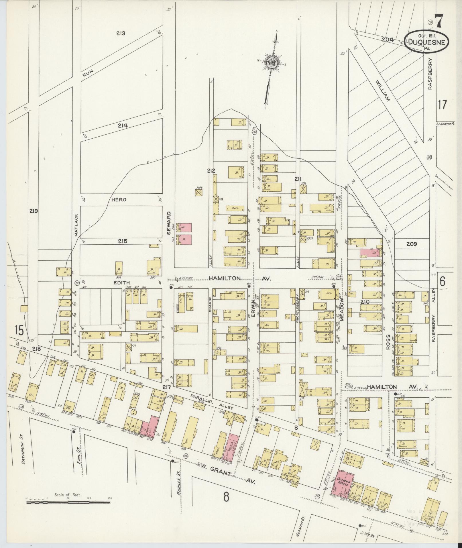 Sanborn Fire Insurance Map from Duquesne, Allegheny County, Pennsylvania (1911), Sheet #0007 - Historic Sanborn Fire Insurance Map Print, vintage old map wall art, antique decor, genealogy gift, Pennsylvania Pennsylvania map