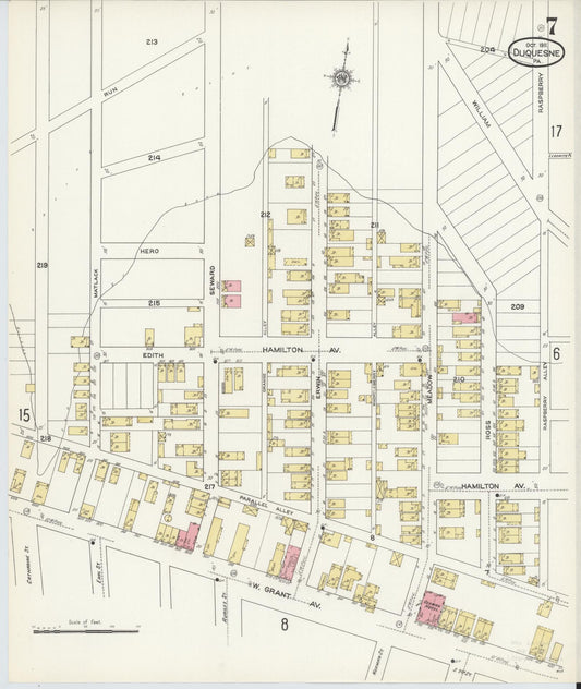 Sanborn Fire Insurance Map from Duquesne, Allegheny County, Pennsylvania (1911), Sheet #0007 - Historic Sanborn Fire Insurance Map Print, vintage old map wall art, antique decor, genealogy gift, Pennsylvania Pennsylvania map