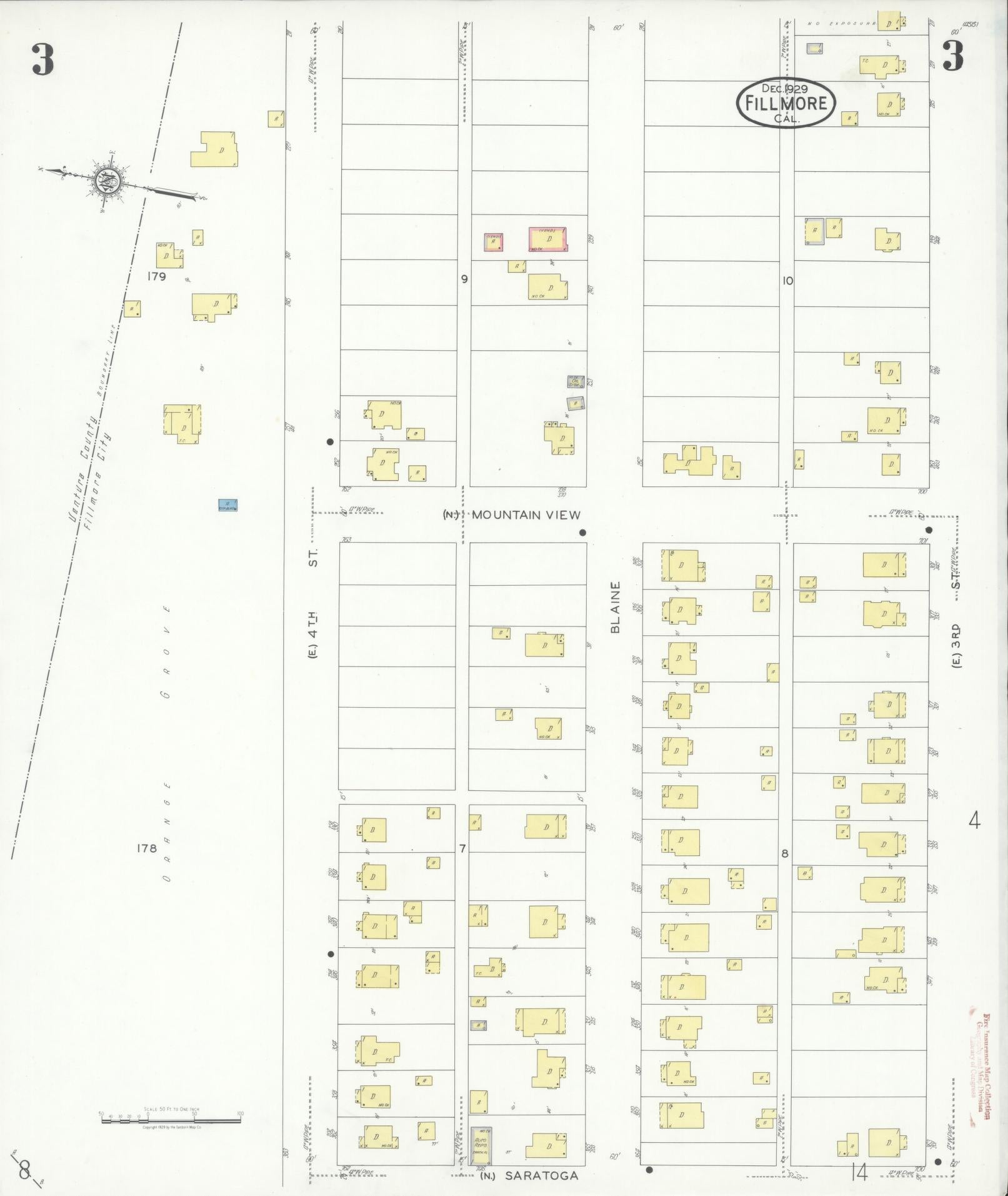 Sanborn Fire Insurance Map from Fillmore, Ventura County, California (1929), Sheet #0003 - Historic Sanborn Fire Insurance Map Print, vintage old map wall art, antique decor, genealogy gift, California California map
