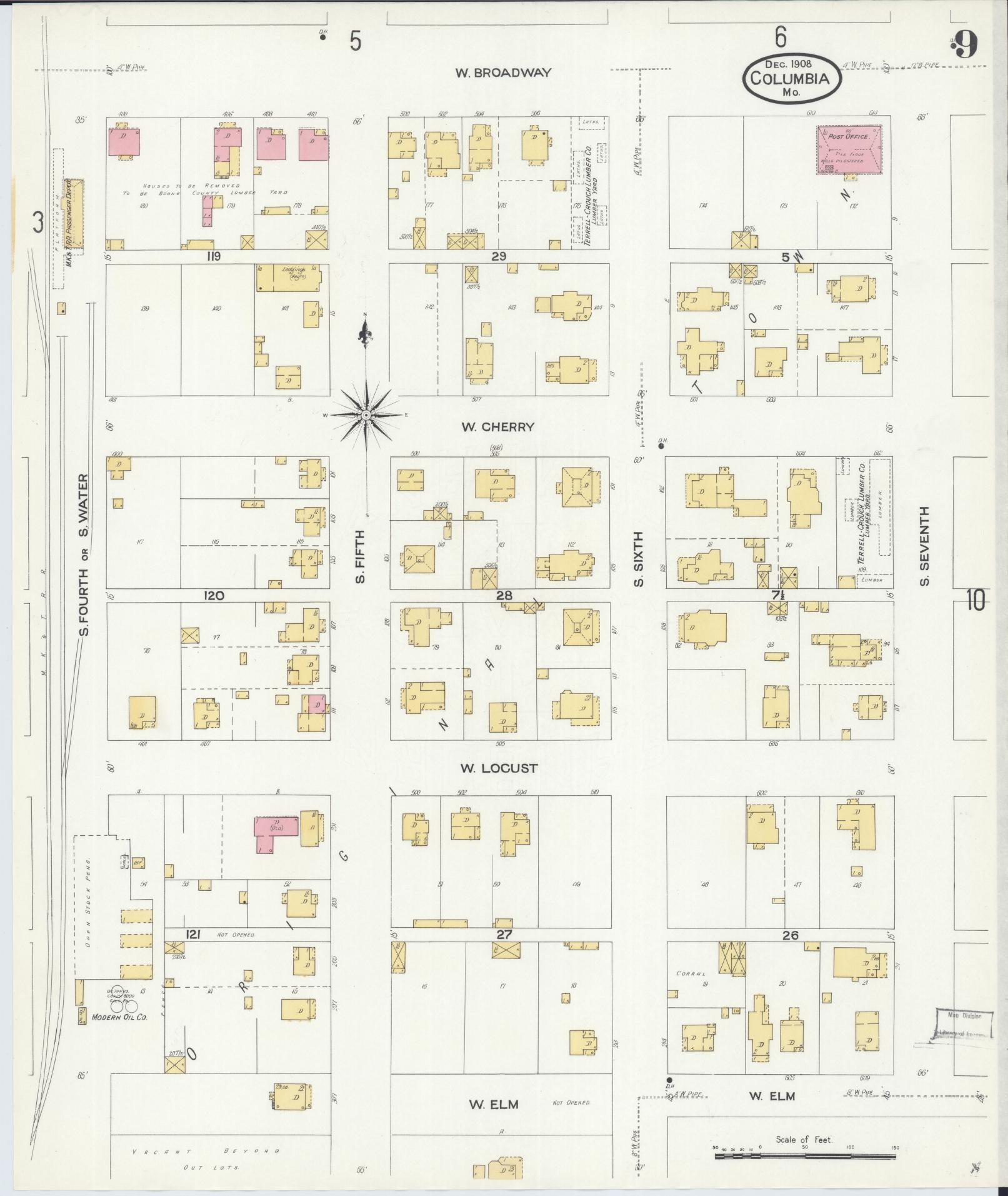 Sanborn Fire Insurance Map from Columbia, Boone County, Missouri (1908), Sheet #0009 - Complete Map Set gallery image, historic Sanborn map, vintage wall art, Missouri Missouri