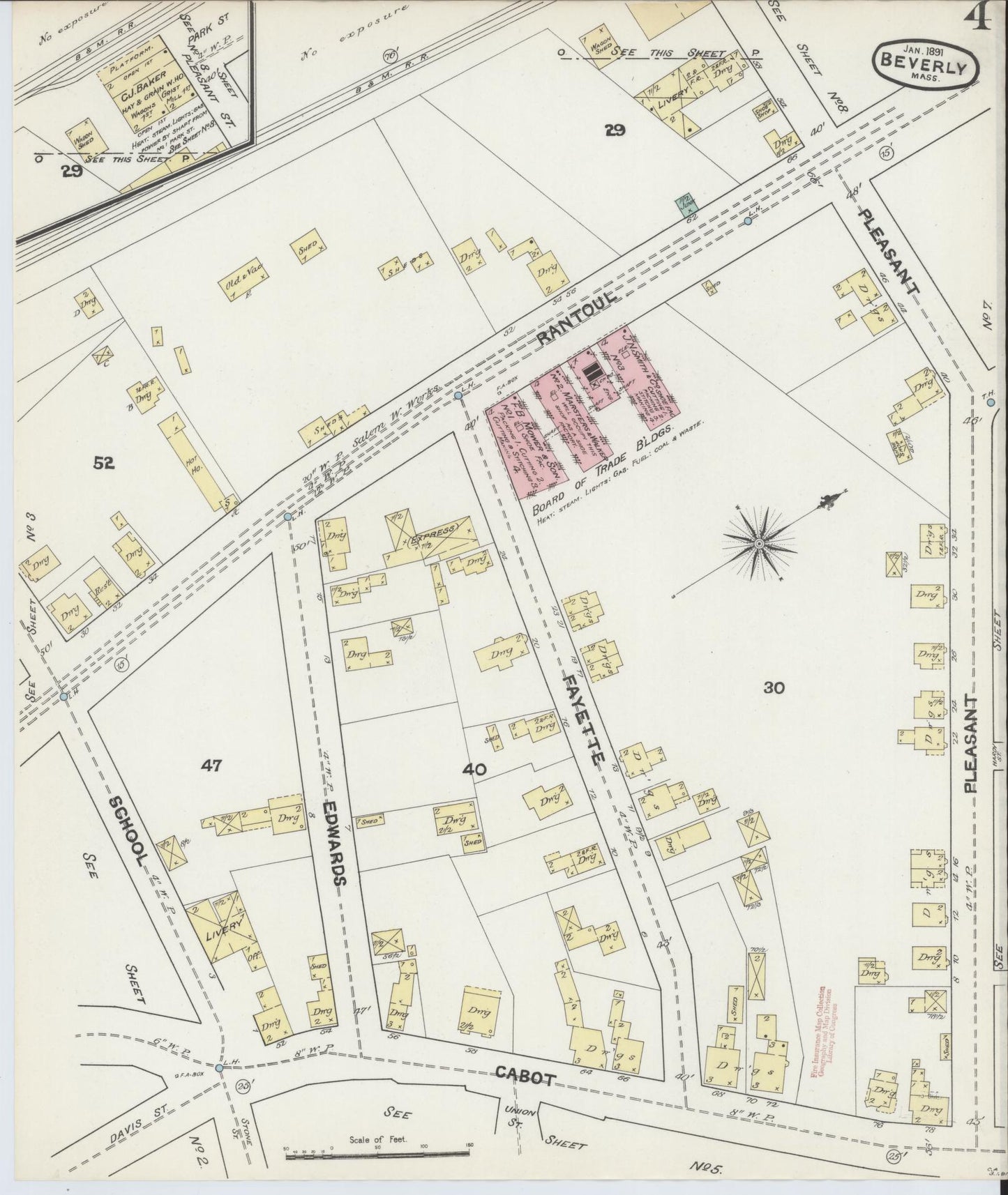 Sanborn Fire Insurance Map from Beverly, Essex County, Massachusetts (1891), Sheet #0004 - Historic Sanborn Fire Insurance Map Print, vintage old map wall art, antique decor, genealogy gift, Massachusetts Massachusetts map