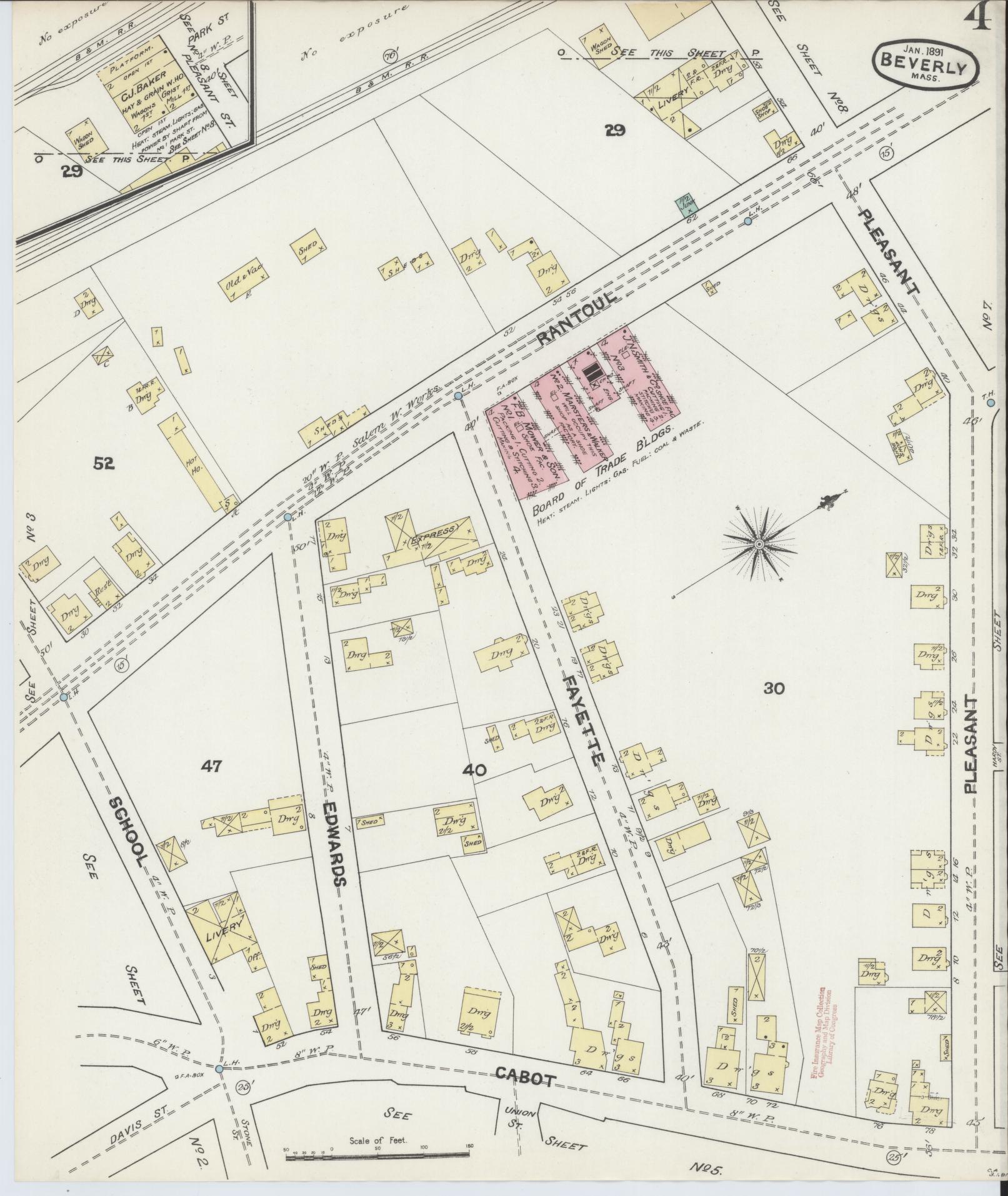 Sanborn Fire Insurance Map from Beverly, Essex County, Massachusetts (1891), Sheet #0004 - Historic Sanborn Fire Insurance Map Print, vintage old map wall art, antique decor, genealogy gift, Massachusetts Massachusetts map