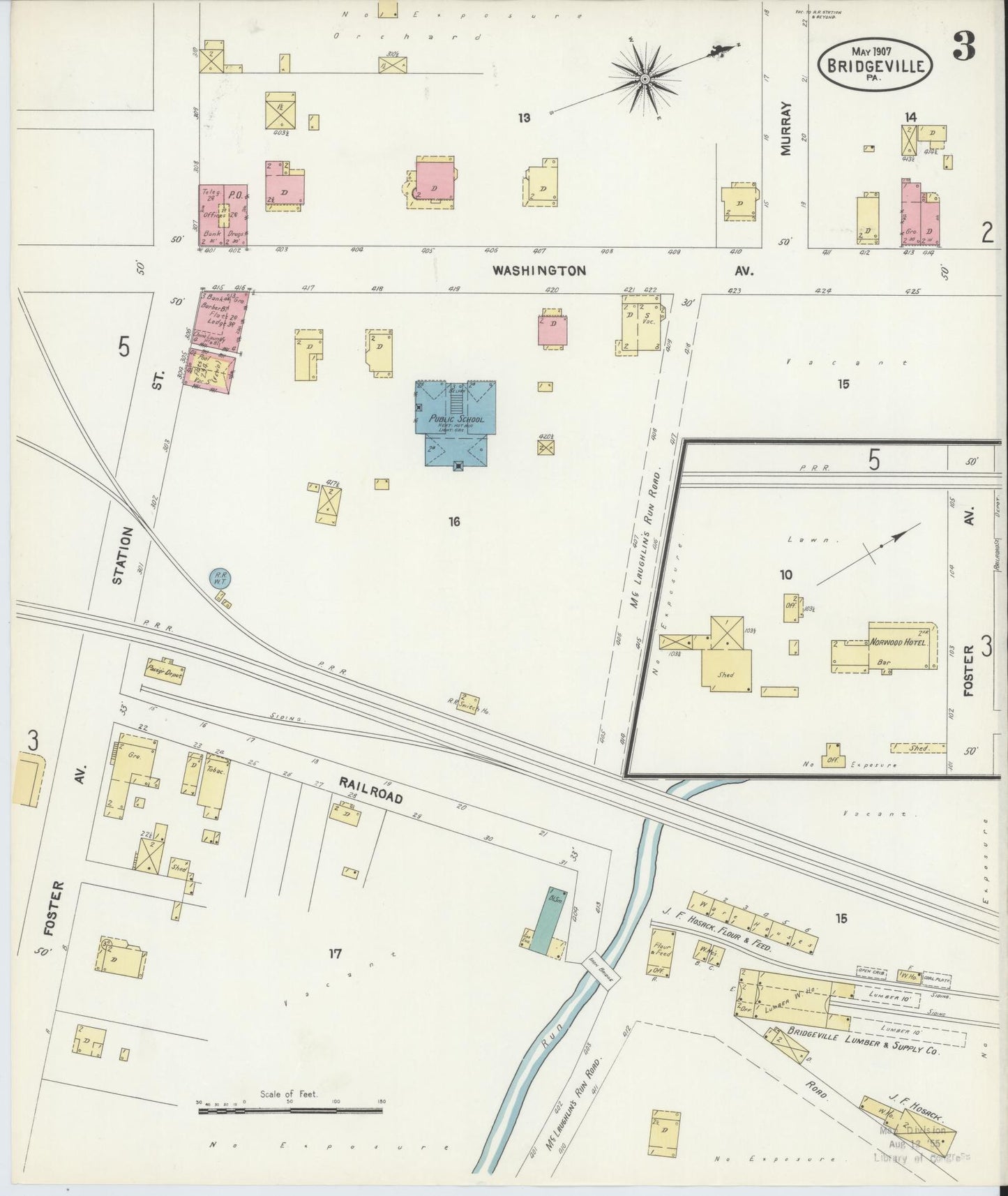 Sanborn Fire Insurance Map from Bridgeville, Allegheny County, Pennsylvania (1907), Sheet #0003 - Historic Sanborn Fire Insurance Map Print, vintage old map wall art, antique decor, genealogy gift, Pennsylvania Pennsylvania map