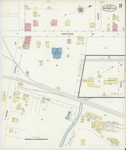 Sanborn Fire Insurance Map from Bridgeville, Allegheny County, Pennsylvania (1907), Sheet #0003 - Historic Sanborn Fire Insurance Map Print, vintage old map wall art, antique decor, genealogy gift, Pennsylvania Pennsylvania map